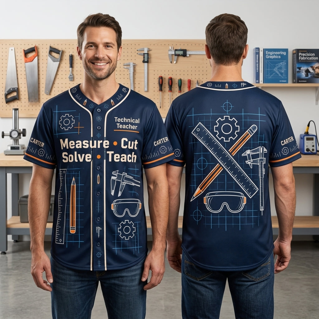 Personalized Technical Teacher Measure Cut Solve Baseball Jersey – Gift for Shop Teacher - mockup 1