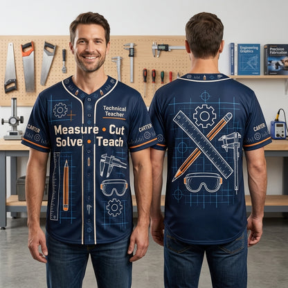Personalized Technical Teacher Measure Cut Solve Baseball Jersey – Gift for Shop Teacher - mockup 1