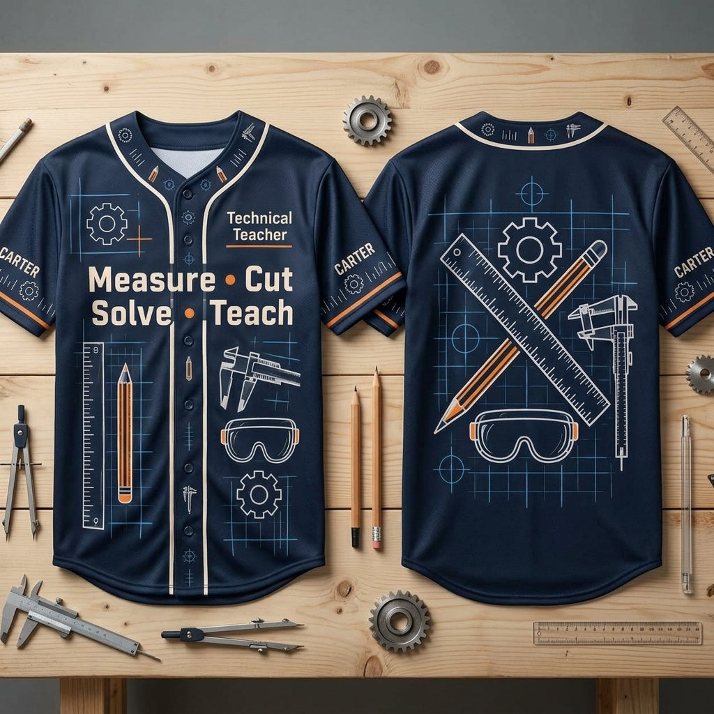 Personalized Technical Teacher Measure Cut Solve Baseball Jersey – Gift for Shop Teacher - mockup 2