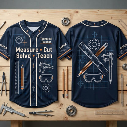 Personalized Technical Teacher Measure Cut Solve Baseball Jersey – Gift for Shop Teacher - mockup 2