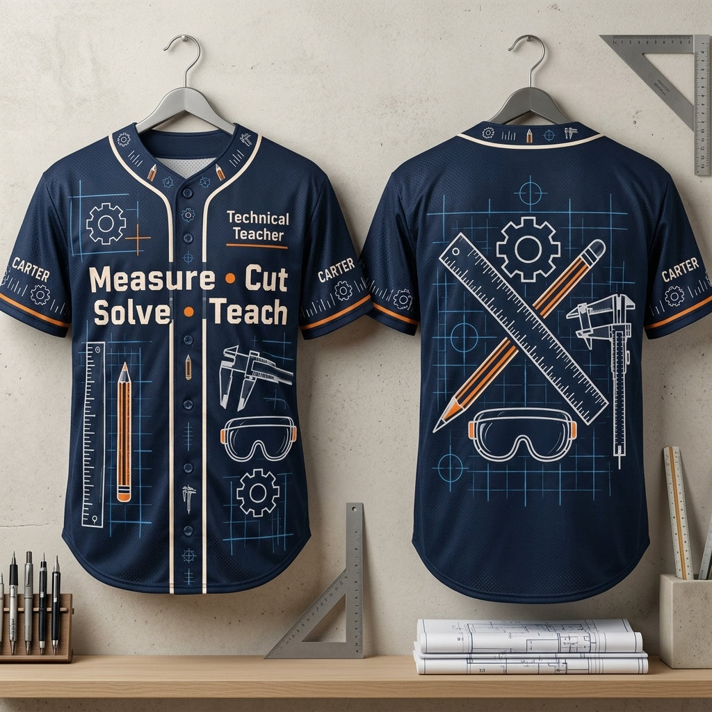 Personalized Technical Teacher Measure Cut Solve Baseball Jersey – Gift for Shop Teacher - mockup 3
