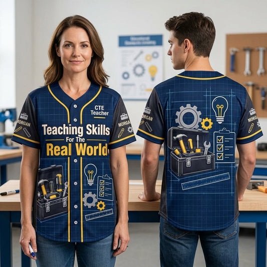 Personalized CTE Teacher Future Ready Skills Baseball Jersey - Real World Teaching - mockup 1