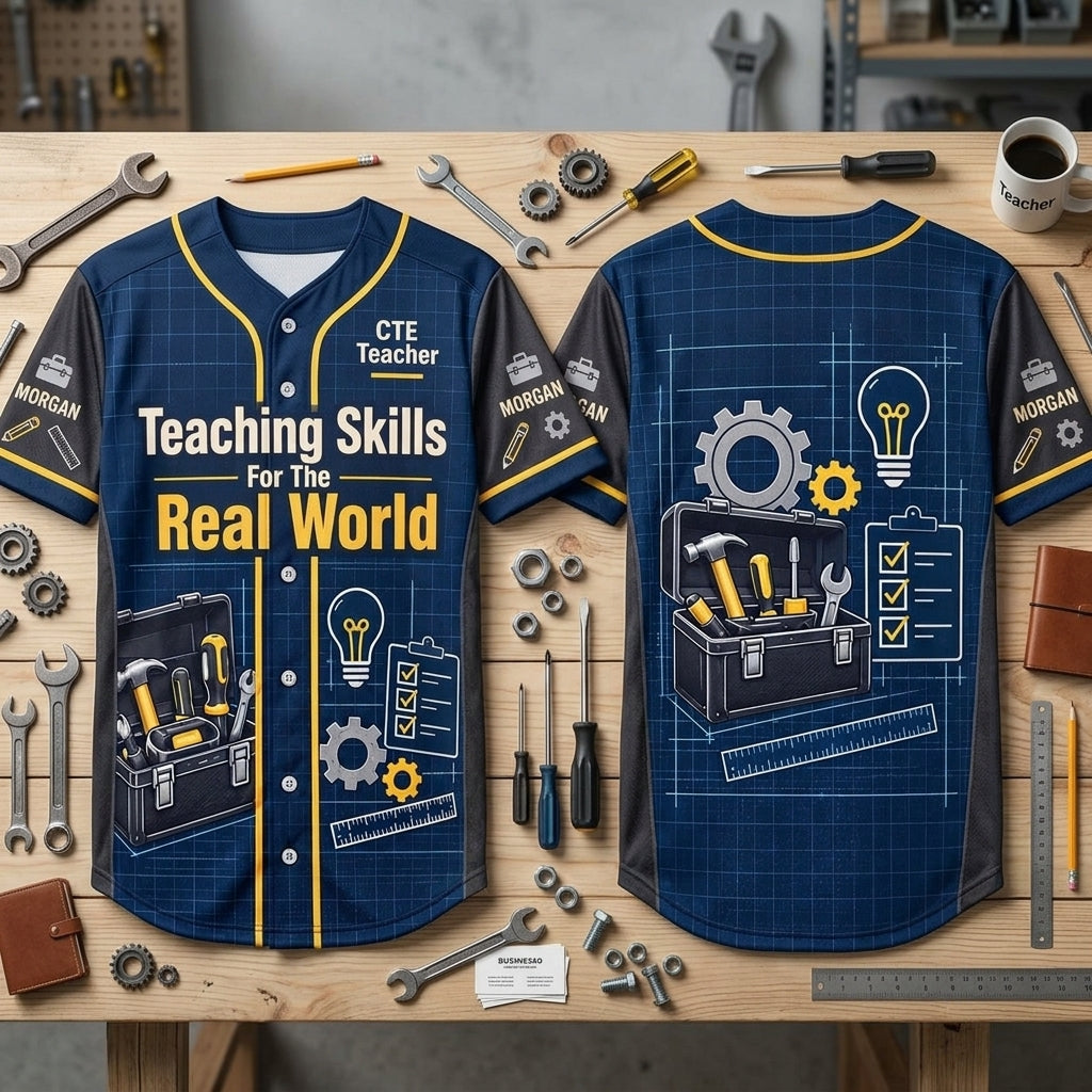 Personalized CTE Teacher Future Ready Skills Baseball Jersey - Real World Teaching - mockup 2