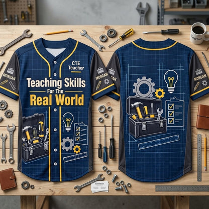 Personalized CTE Teacher Future Ready Skills Baseball Jersey - Real World Teaching - mockup 2