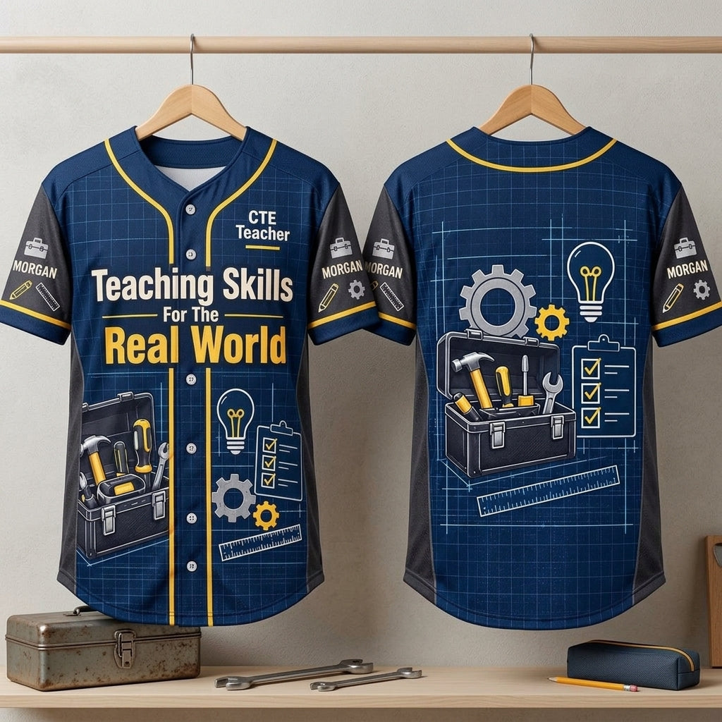 Personalized CTE Teacher Future Ready Skills Baseball Jersey - Real World Teaching - mockup 3