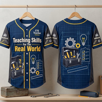 Personalized CTE Teacher Future Ready Skills Baseball Jersey - Real World Teaching - mockup 3
