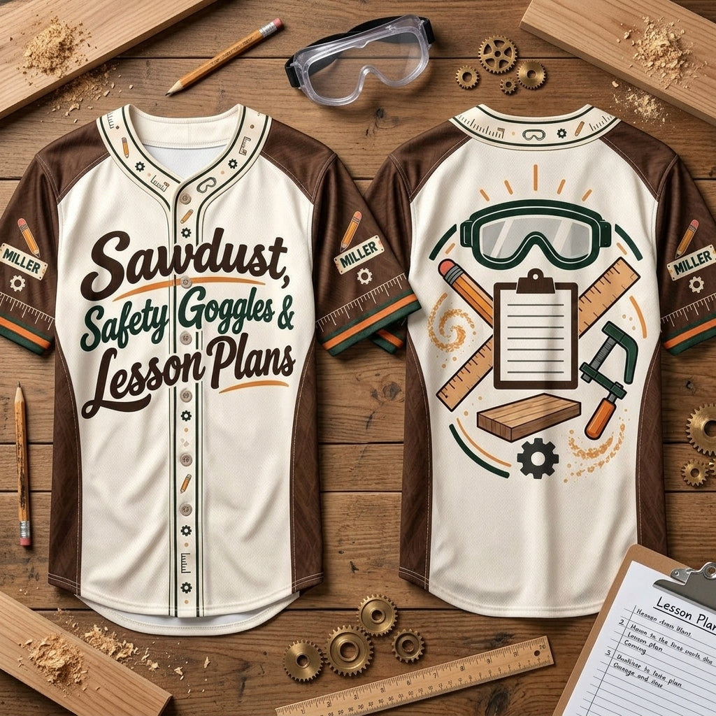 Custom Shop Teacher Sawdust & Lesson Plans Baseball Jersey - Woodworking Gift - mockup 2