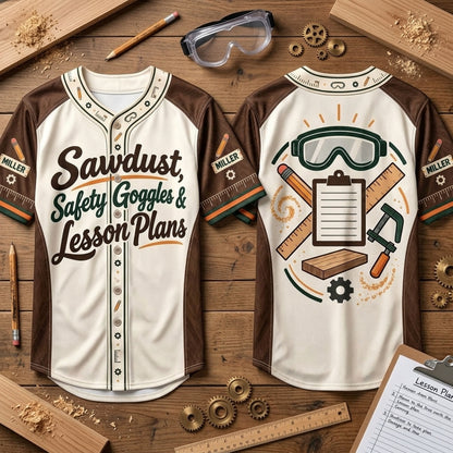 Custom Shop Teacher Sawdust & Lesson Plans Baseball Jersey - Woodworking Gift - mockup 2