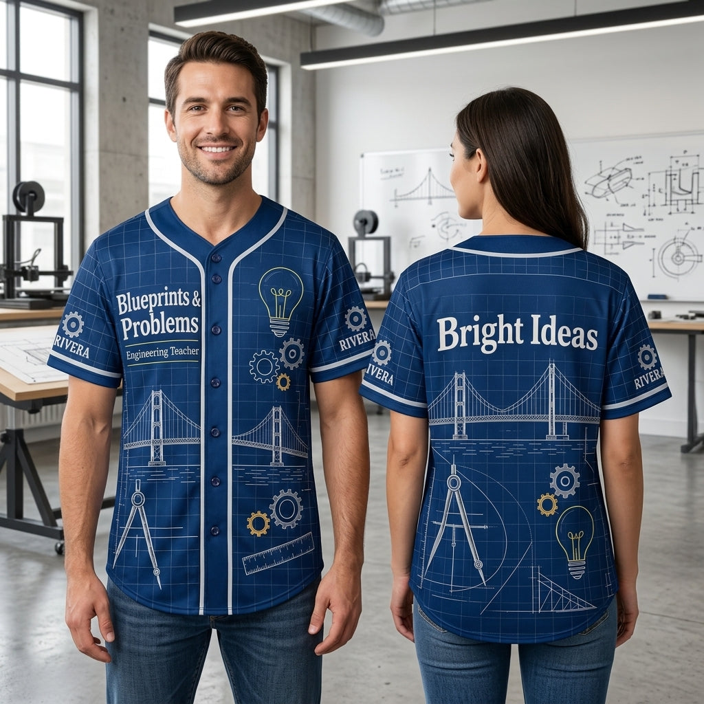 Custom Engineering Teacher Blueprint Problem Solver Baseball Jersey – Rivera - mockup 1