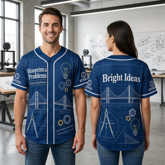 Custom Engineering Teacher Blueprint Problem Solver Baseball Jersey – Rivera - mockup 1