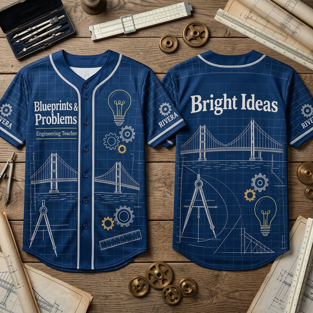 Custom Engineering Teacher Blueprint Problem Solver Baseball Jersey – Rivera - mockup 2