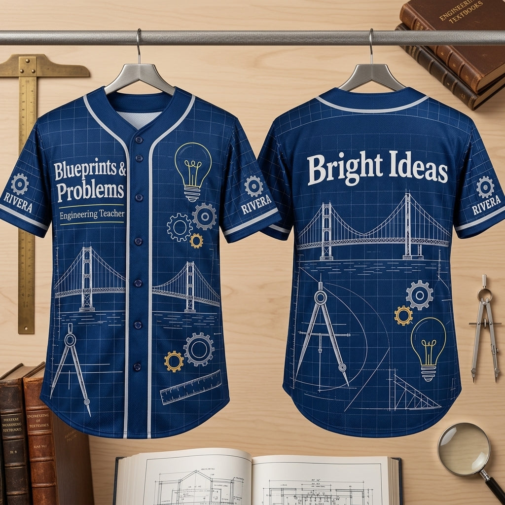 Custom Engineering Teacher Blueprint Problem Solver Baseball Jersey – Rivera - mockup 3