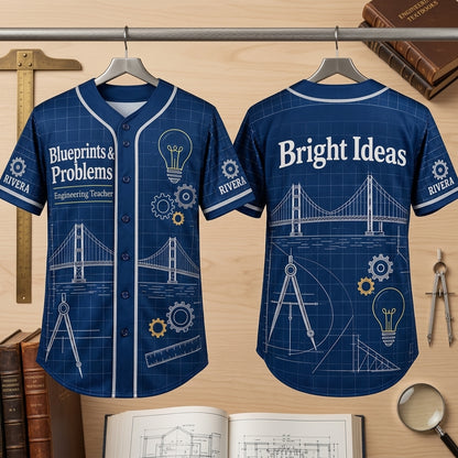 Custom Engineering Teacher Blueprint Problem Solver Baseball Jersey – Rivera - mockup 3