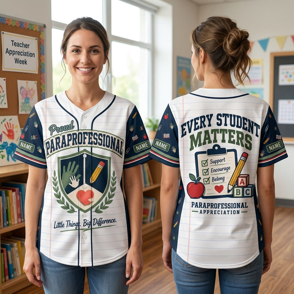 Personalized Proud Paraprofessional Baseball Jersey - Paraprofessional Appreciation Day - mockup 1