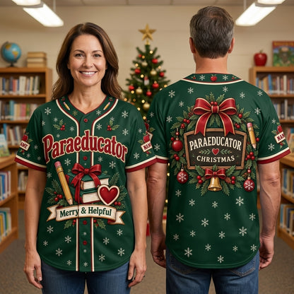 Custom Paraeducator Christmas Baseball Jersey – Merry & Helpful Holiday Gift - mockup 1