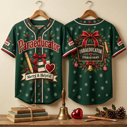 Custom Paraeducator Christmas Baseball Jersey – Merry & Helpful Holiday Gift - mockup 3