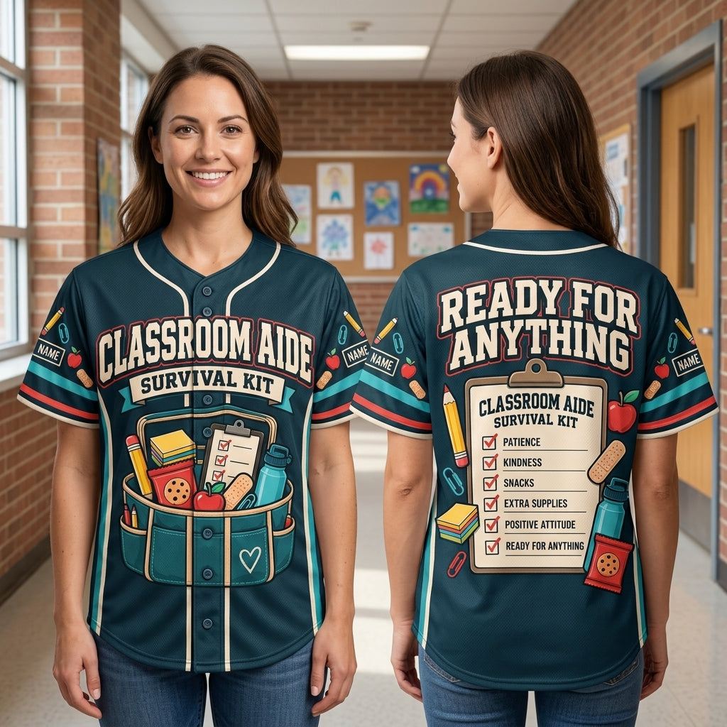 Custom Classroom Aide Survival Kit Baseball Jersey - Personalized Education Support Gift - mockup 1