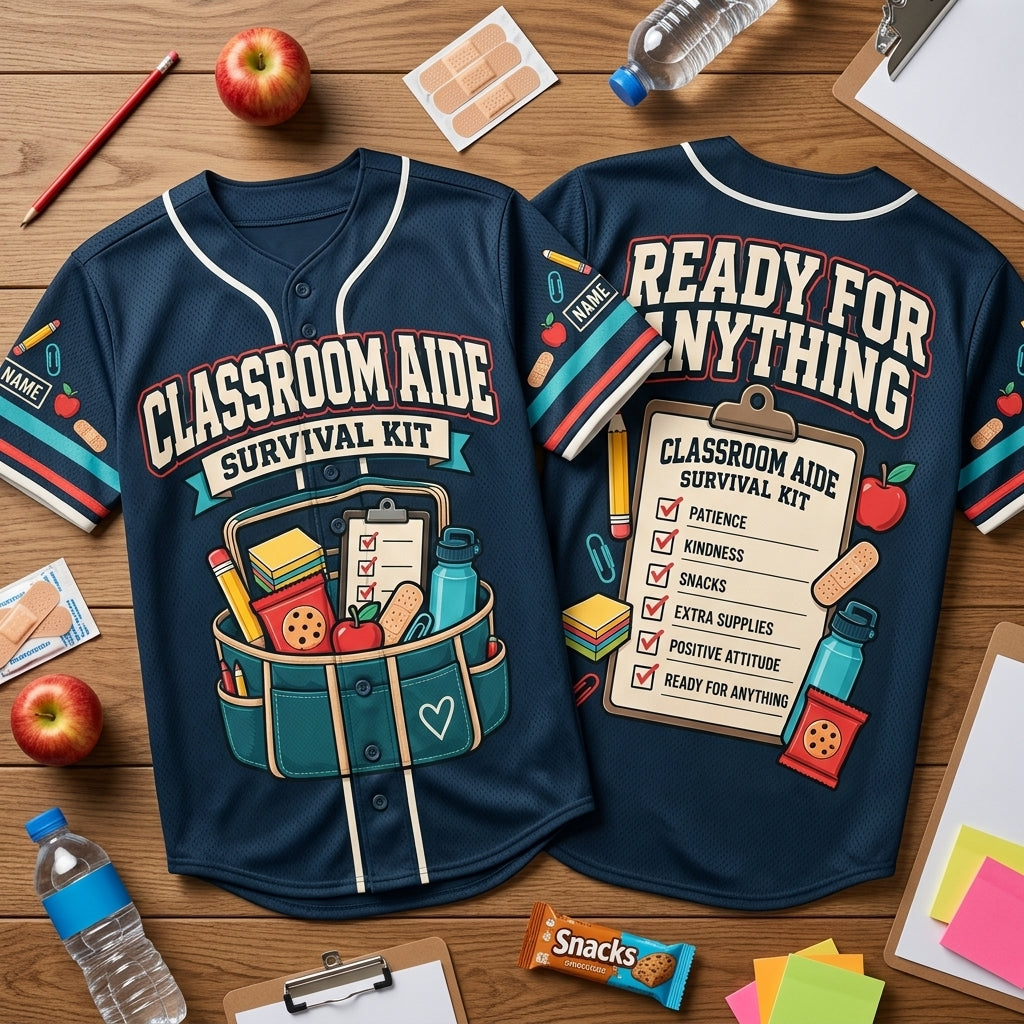 Custom Classroom Aide Survival Kit Baseball Jersey - Personalized Education Support Gift - mockup 2