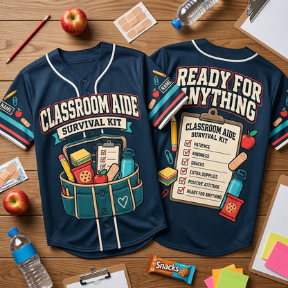 Custom Classroom Aide Survival Kit Baseball Jersey - Personalized Education Support Gift - mockup 2
