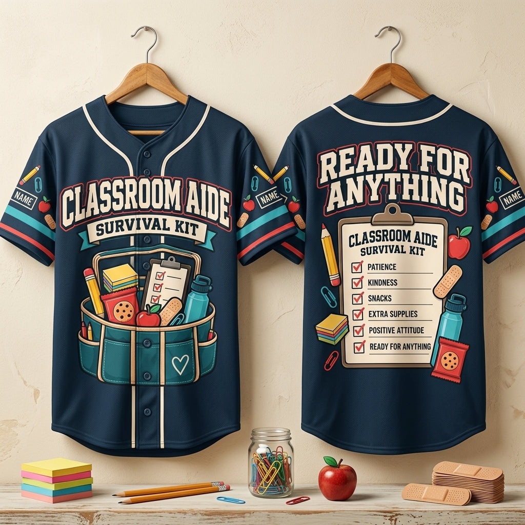 Custom Classroom Aide Survival Kit Baseball Jersey - Personalized Education Support Gift - mockup 3