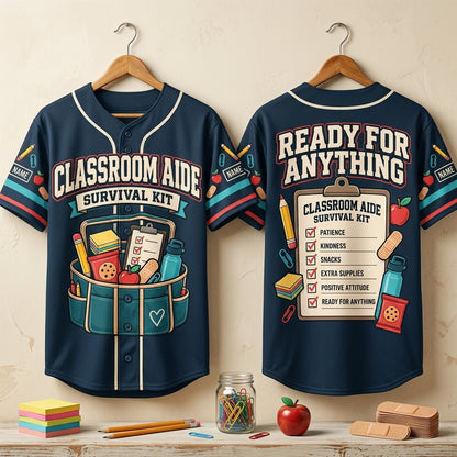 Custom Classroom Aide Survival Kit Baseball Jersey - Personalized Education Support Gift - mockup 3