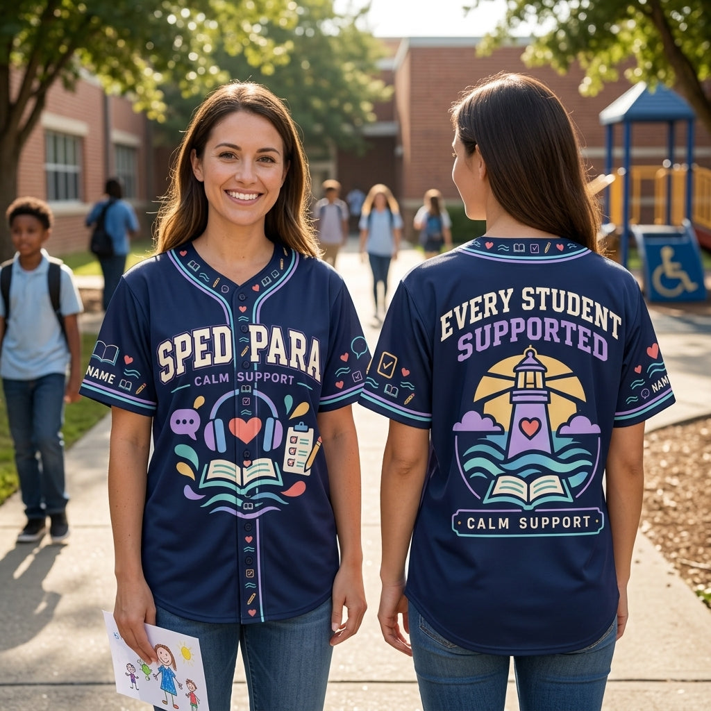 Custom SPED Paraprofessional Calm Support Baseball Jersey - Special Education Gift - mockup 1