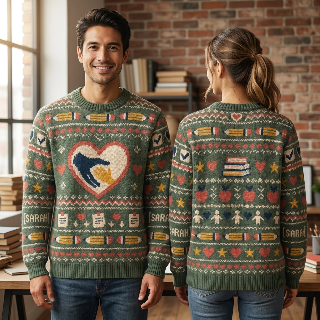 Personalized Paraprofessional Appreciation Day Helping Hands Heart Ugly Sweater - mockup 1