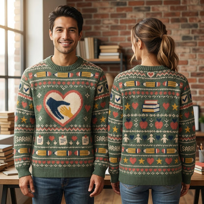 Personalized Paraprofessional Appreciation Day Helping Hands Heart Ugly Sweater - mockup 1