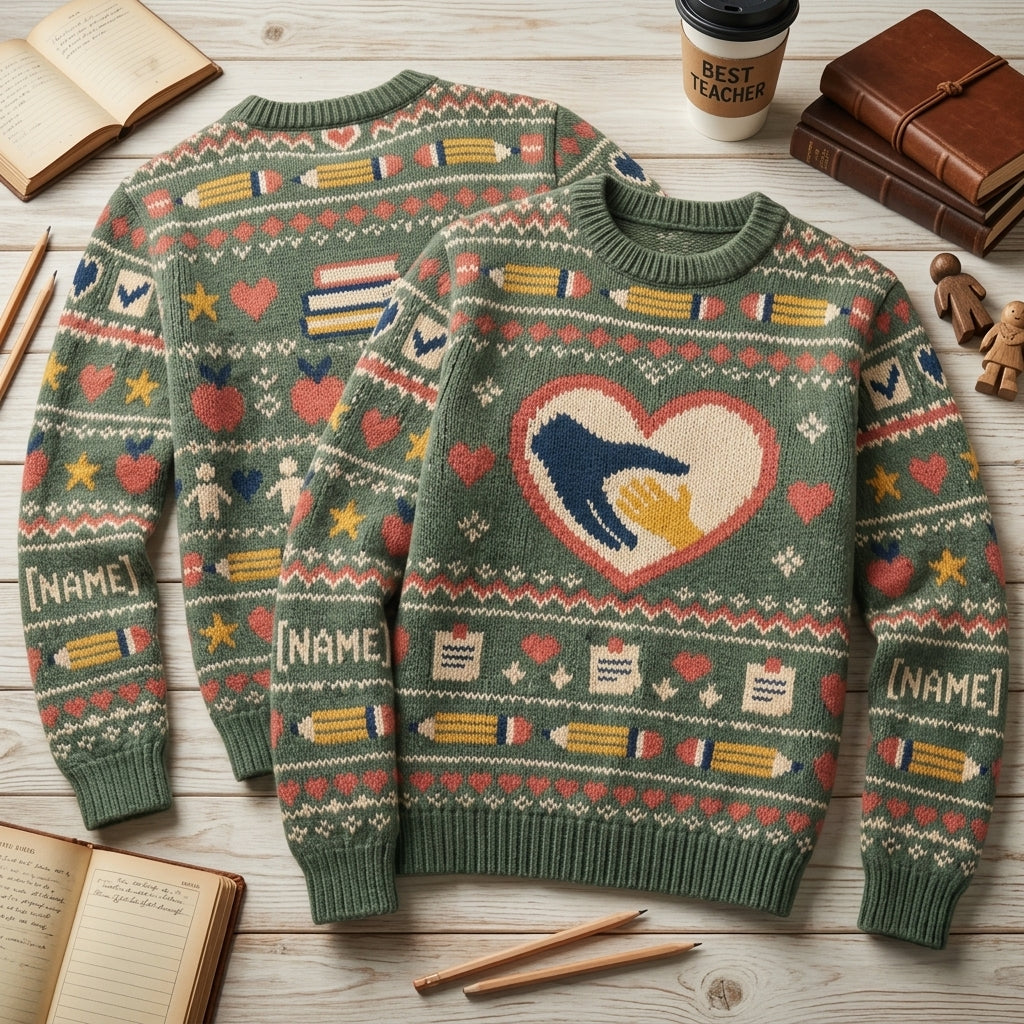 Personalized Paraprofessional Appreciation Day Helping Hands Heart Ugly Sweater - mockup 2