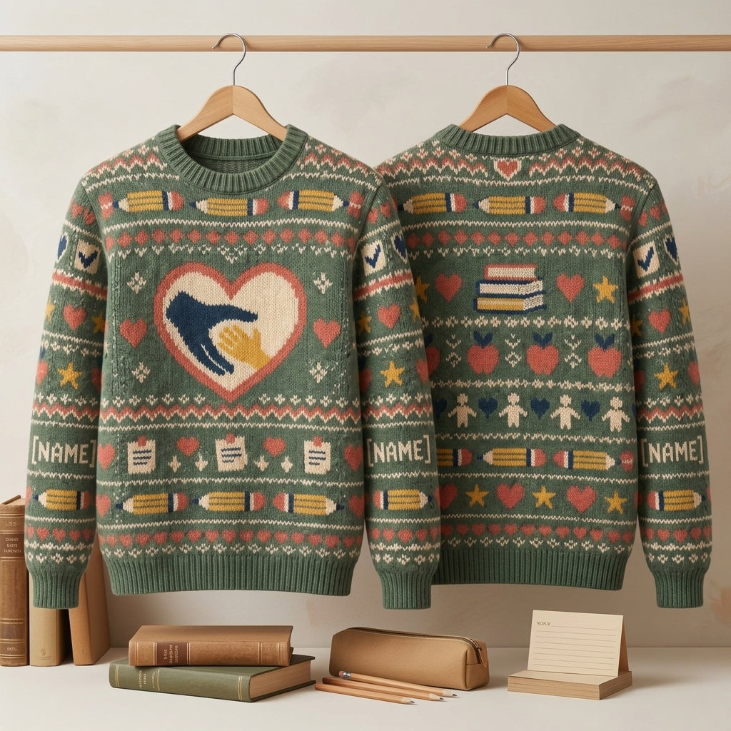 Personalized Paraprofessional Appreciation Day Helping Hands Heart Ugly Sweater - mockup 3