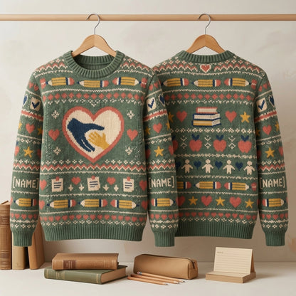 Personalized Paraprofessional Appreciation Day Helping Hands Heart Ugly Sweater - mockup 3