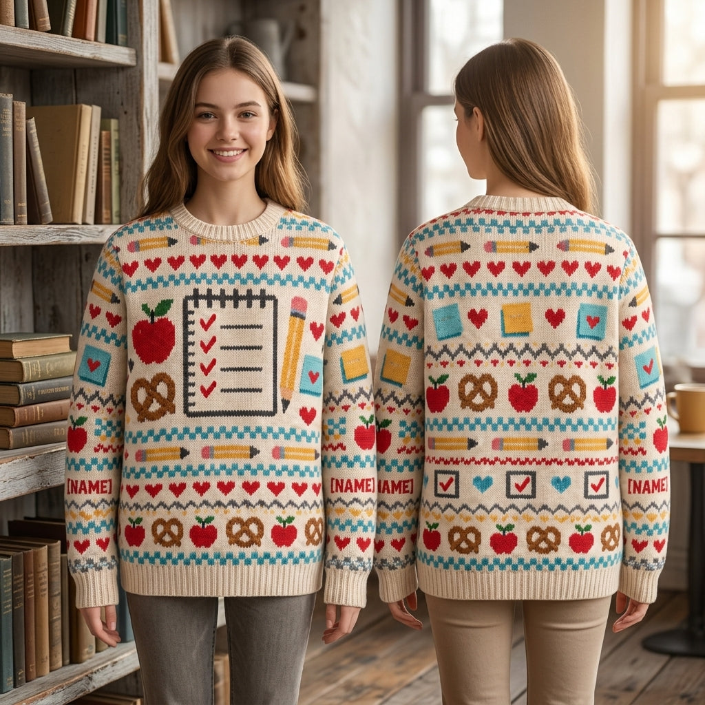 Personalized Classroom Aide Survival Kit Ugly Sweater – Teacher Appreciation Gift - mockup 1