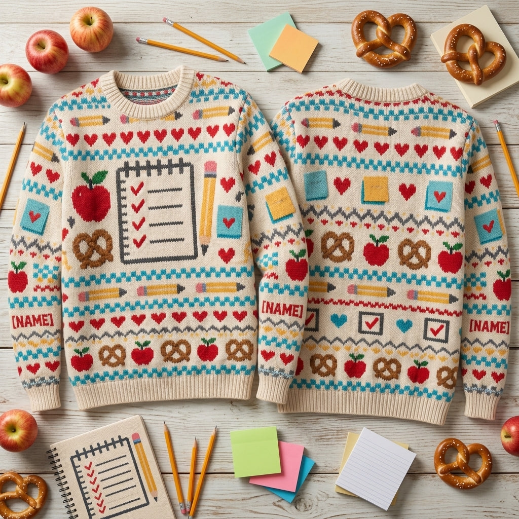 Personalized Classroom Aide Survival Kit Ugly Sweater – Teacher Appreciation Gift - mockup 2