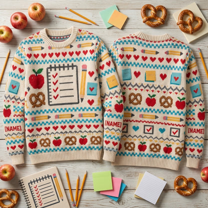 Personalized Classroom Aide Survival Kit Ugly Sweater – Teacher Appreciation Gift - mockup 2