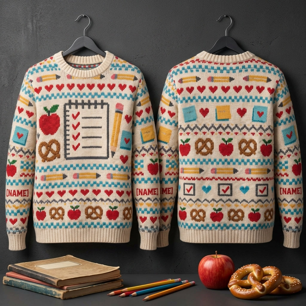 Personalized Classroom Aide Survival Kit Ugly Sweater – Teacher Appreciation Gift - mockup 3