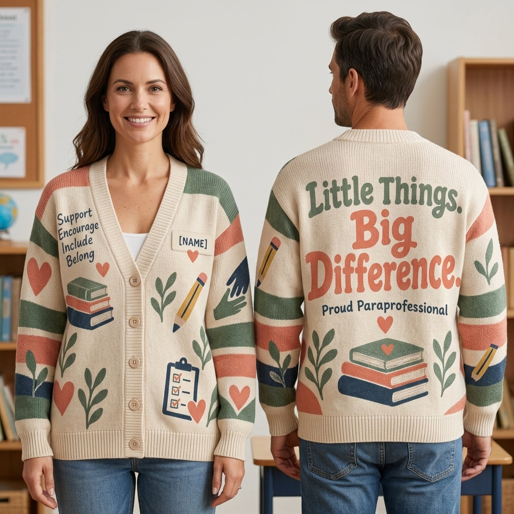 Personalized Paraprofessional Appreciation Day Knitted Cardigan - Teacher Assistant Gift - mockup 1