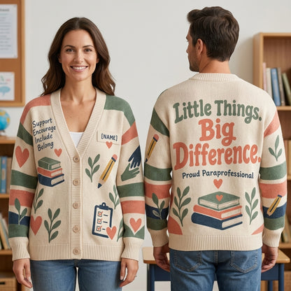Personalized Paraprofessional Appreciation Day Knitted Cardigan - Teacher Assistant Gift - mockup 1