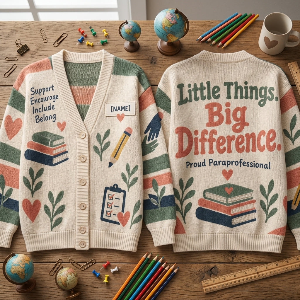 Personalized Paraprofessional Appreciation Day Knitted Cardigan - Teacher Assistant Gift - mockup 2
