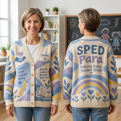 Personalized SPED Paraprofessional Calm Support Knitted Cardigan – Teacher Appreciation Gift - mockup 1