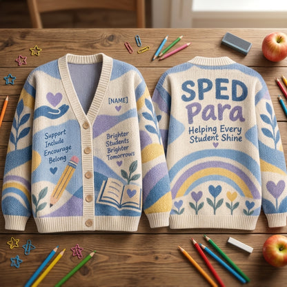Personalized SPED Paraprofessional Calm Support Knitted Cardigan – Teacher Appreciation Gift - mockup 2