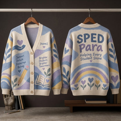 Personalized SPED Paraprofessional Calm Support Knitted Cardigan – Teacher Appreciation Gift - mockup 3