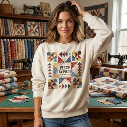 Piece By Piece Quilt Block T-shirt Sweatshirt Hoodie – Vintage Sewing Gift for Quilters - mockup 2