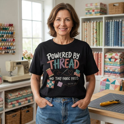 Funny Powered By Thread Quilter Life T-shirt Sweatshirt Hoodie – Sewing Gift - mockup 1