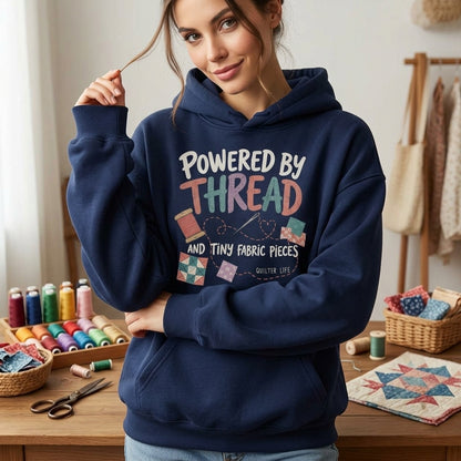Funny Powered By Thread Quilter Life T-shirt Sweatshirt Hoodie – Sewing Gift - mockup 3