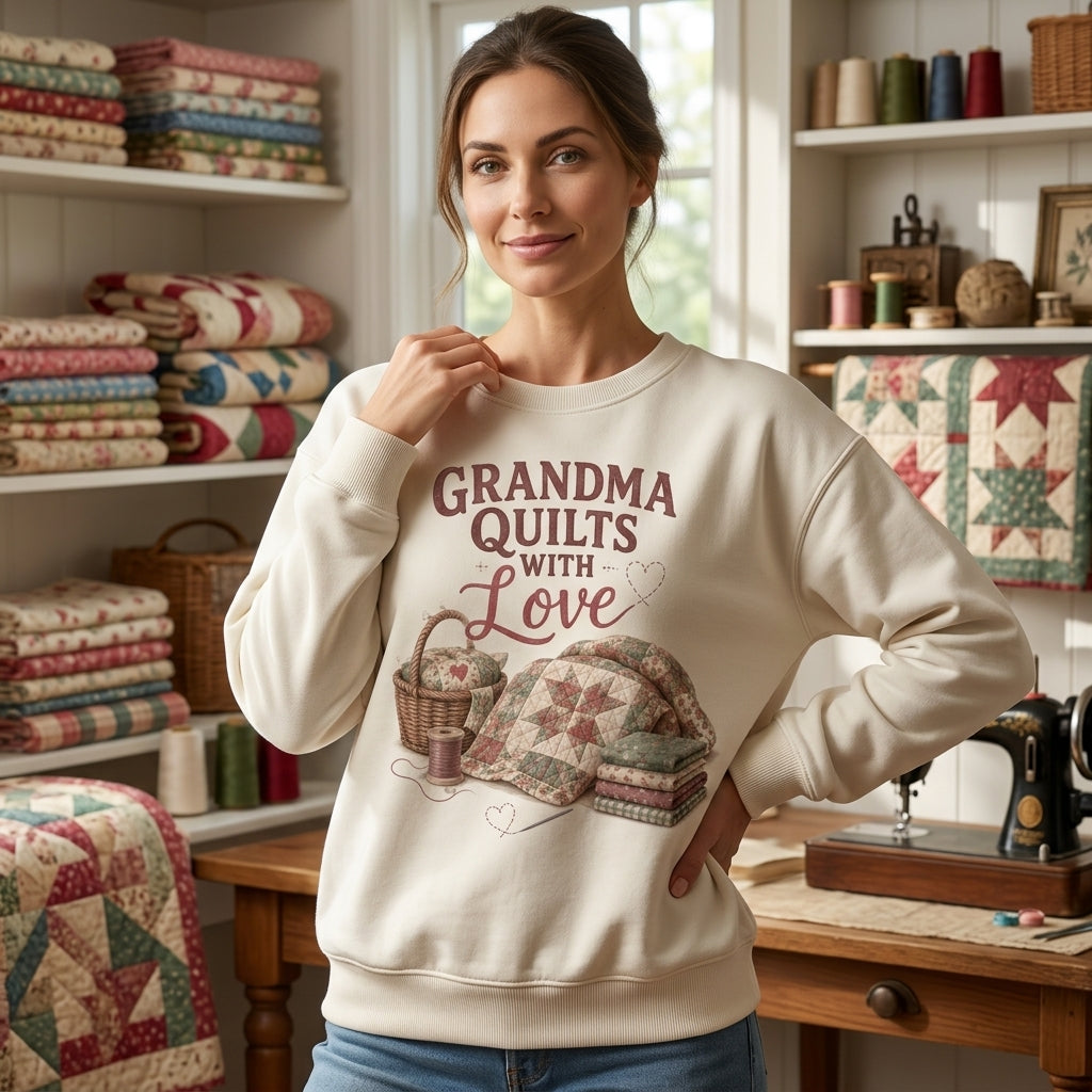 Grandma Quilts With Love Graphic T-shirt Sweatshirt Hoodie – Quilting Gift for Grandma - mockup 2