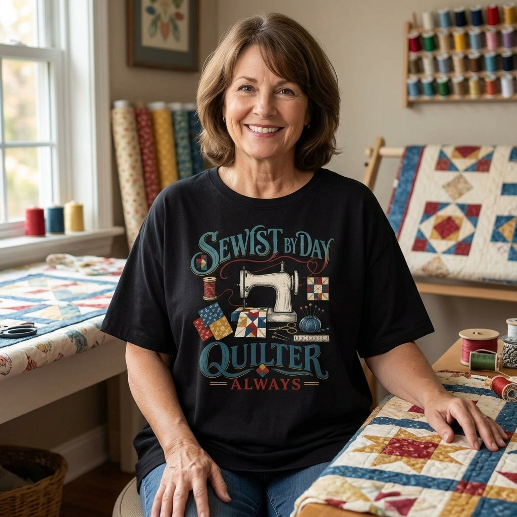 Sewist By Day Quilter Always T-shirt Sweatshirt Hoodie – Unique Gift for Quilters - mockup 1