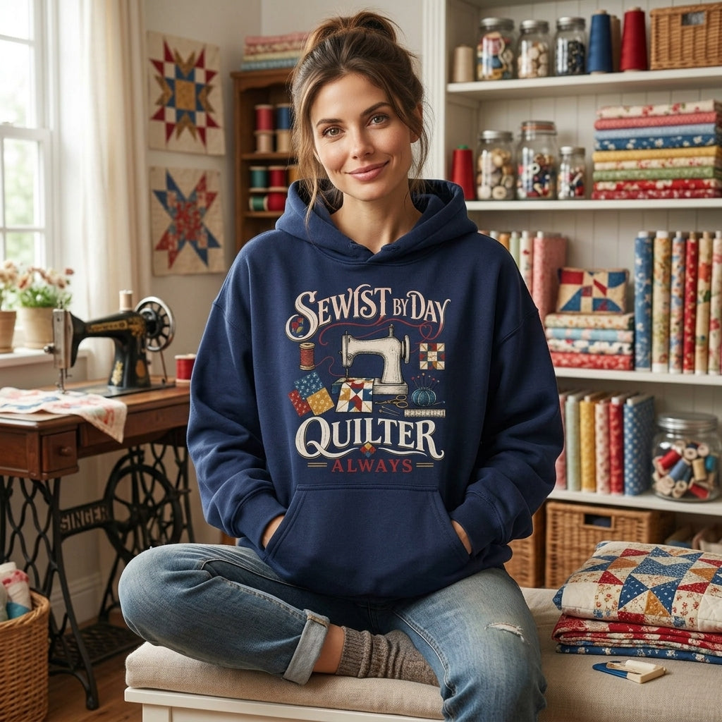 Sewist By Day Quilter Always T-shirt Sweatshirt Hoodie – Unique Gift for Quilters - mockup 3