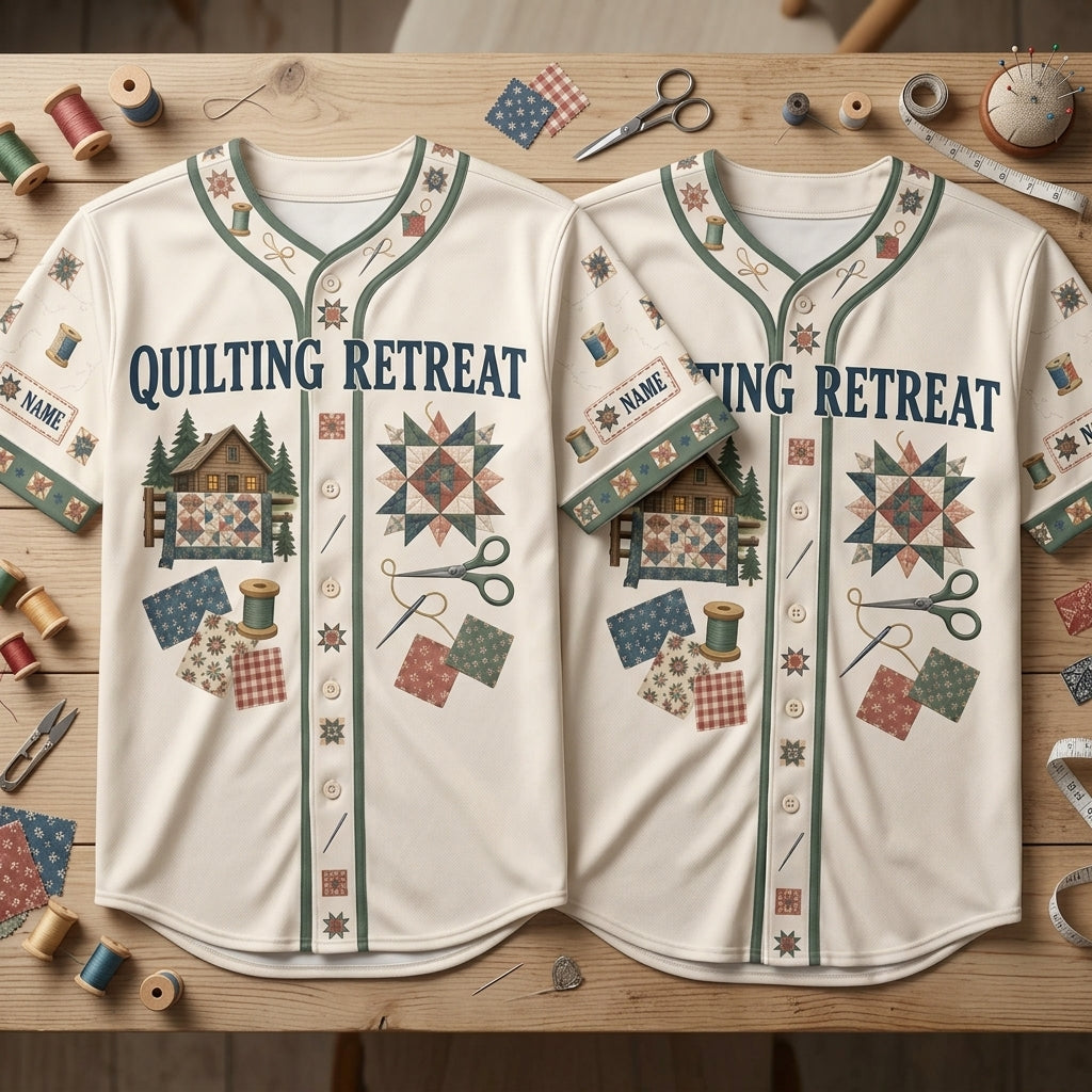 Personalized Quilting Retreat Baseball Jersey - Custom Stitch Weekend Apparel - mockup 2