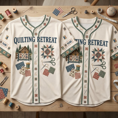 Personalized Quilting Retreat Baseball Jersey - Custom Stitch Weekend Apparel - mockup 2