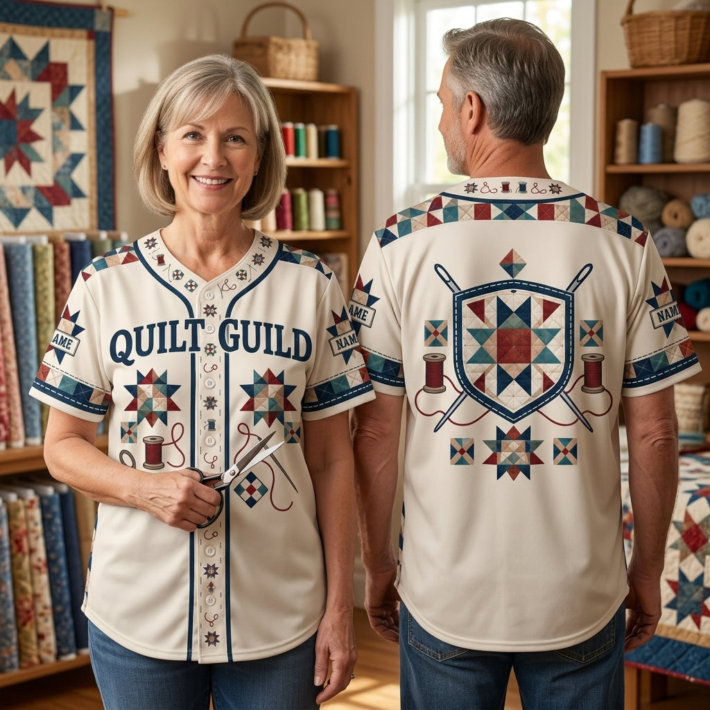 Custom Quilt Guild Patchwork Baseball Jersey - Personalized Quilter Gift - mockup 1